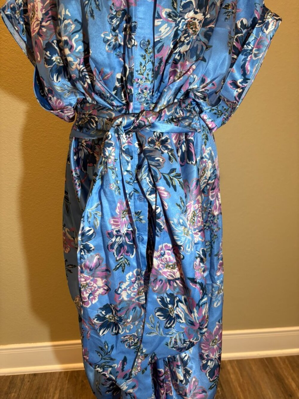 NWT Steve Madden Azure Blue Floral Belted Dress - Picture 12 of 14